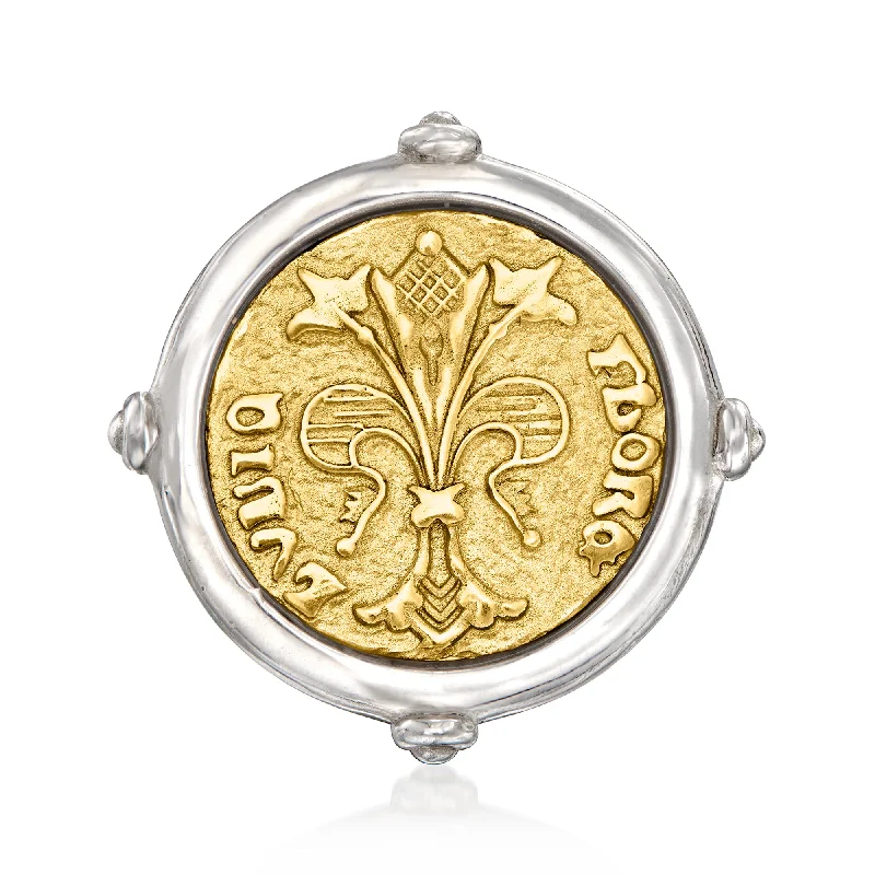 Rings with tourmaline gems for bold hues -Ross-Simons Italian 2-Tone Sterling Silver Replica Florin Coin Ring