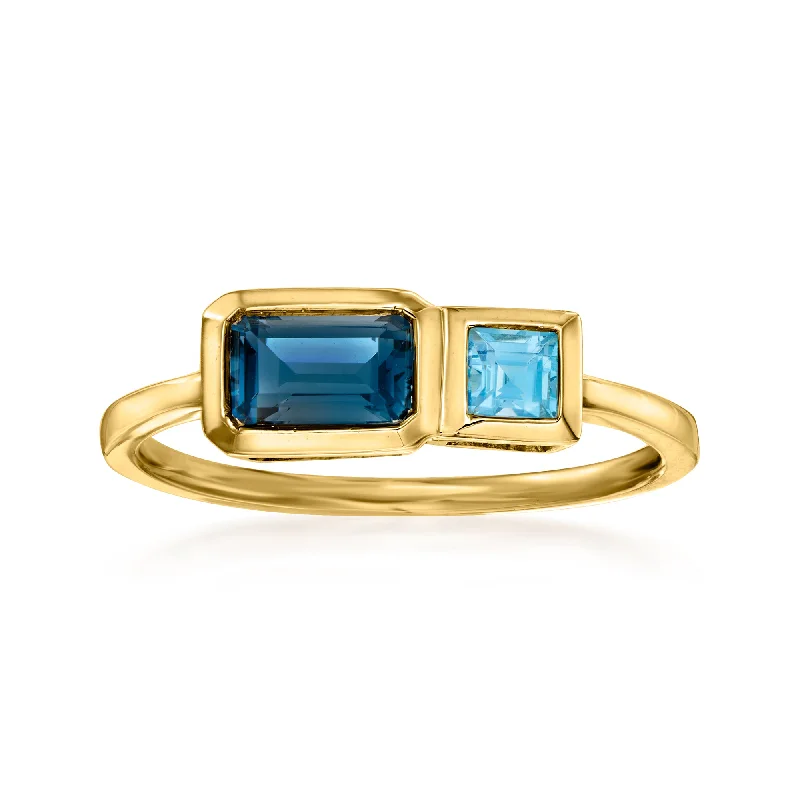 Rings with rough peridot for green texture -Ross-Simons London and Swiss Blue Topaz Ring in 14kt Yellow Gold