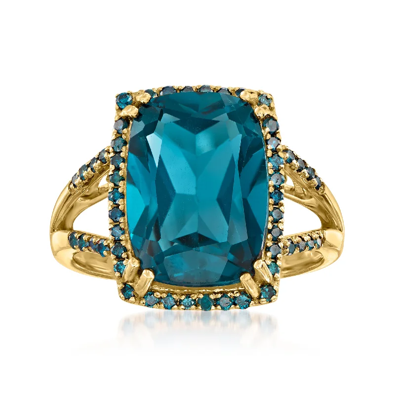 Rings with tiger eye bands for warmth -Ross-Simons London Blue Topaz and . Blue Diamond Ring in 14kt Yellow Gold