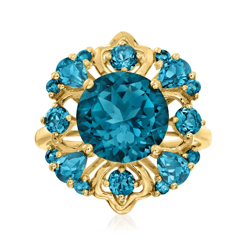 Rings with pave ruby for dazzling sparkle -Ross-Simons London Blue Topaz Ring in 14kt Yellow Gold