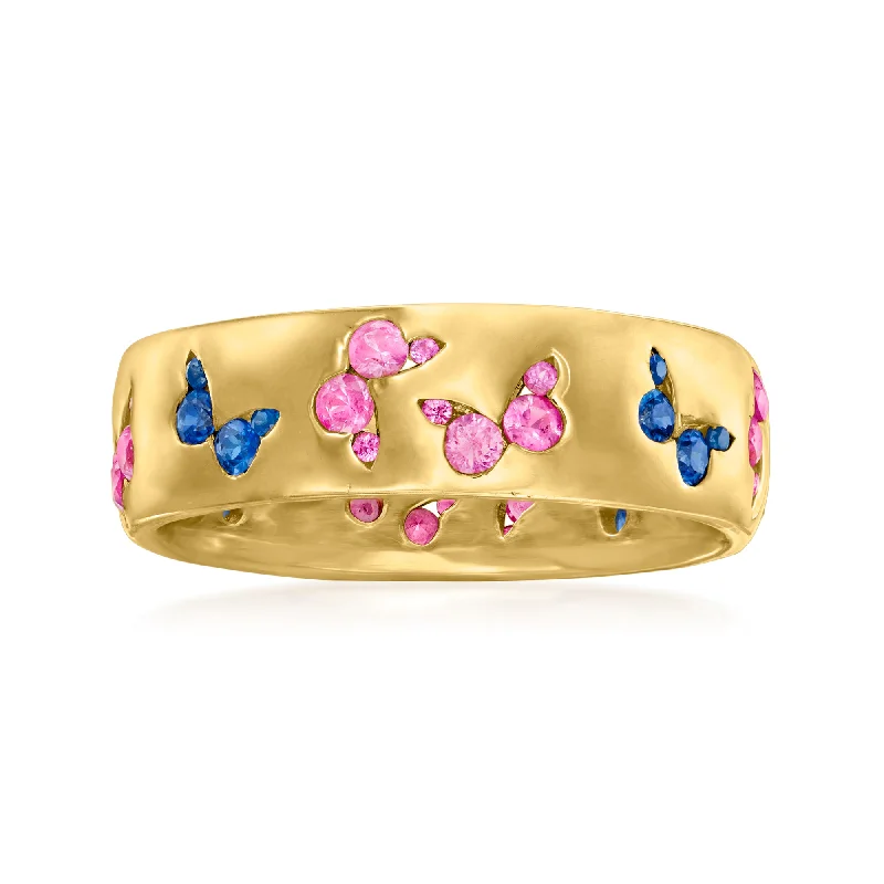 Rings with gothic rose quartz for drama -Ross-Simons Pink and Blue Sapphire Butterfly Ring in 18kt Gold Over Sterling