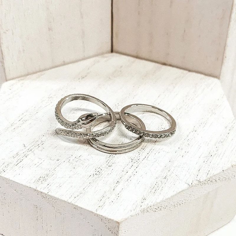 Titanium rings with rugged brushed metal look -Set of 3 | Snake Ring Set in Silver Tone