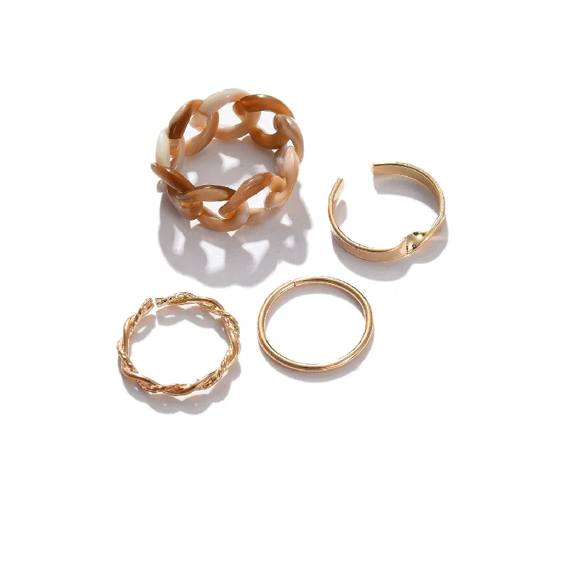 Rings with peacock ore for iridescent glow -Set Of 4 Gold-plated Finger Rings