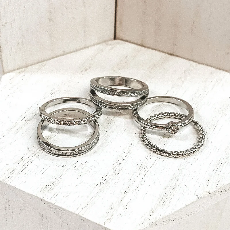 Rings with infinity loops for timeless love -Set of 5 | Crystalized Ring Set in Silver Tone