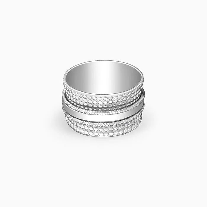 Rings with hammered silver for rustic appeal -Silver Multi Pattern Ring