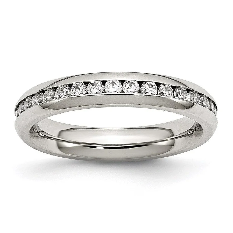 Rings with vintage-inspired rose-cut diamonds -Stainless Steel 4mm April Clear CZ Ring