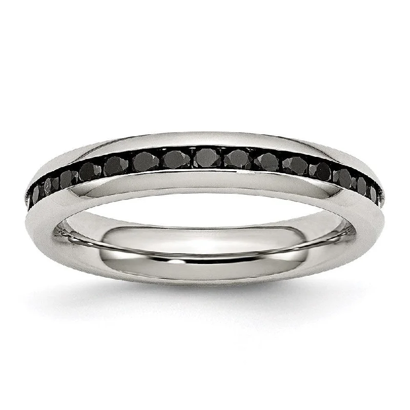 Stackable rings with mixed metal finishes -Stainless Steel 4mm Black CZ Ring