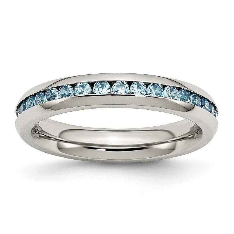 Vintage rings with engraved floral band designs -Stainless Steel 4mm December Teal CZ Ring