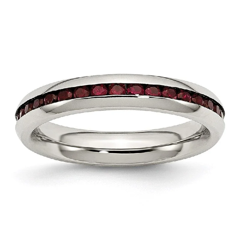 Rings with sleek black agate for edge -Stainless Steel 4mm January Dark Red CZ Ring