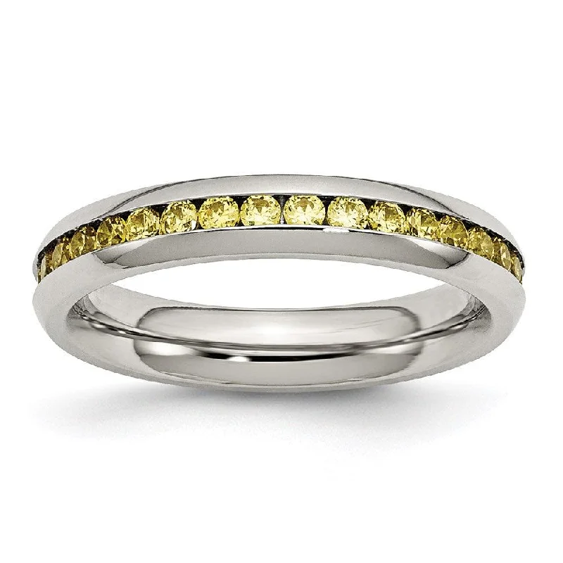 Rings with pave ruby for dazzling sparkle -Stainless Steel 4mm November Yellow CZ Ring