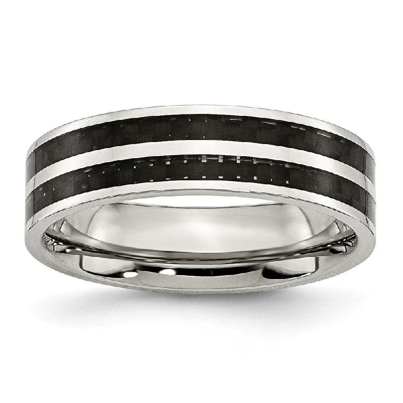 Rings with delicate filigree sapphire settings -Stainless Steel 6mm Double Row Black Carbon Fiber Inlay Polished Band