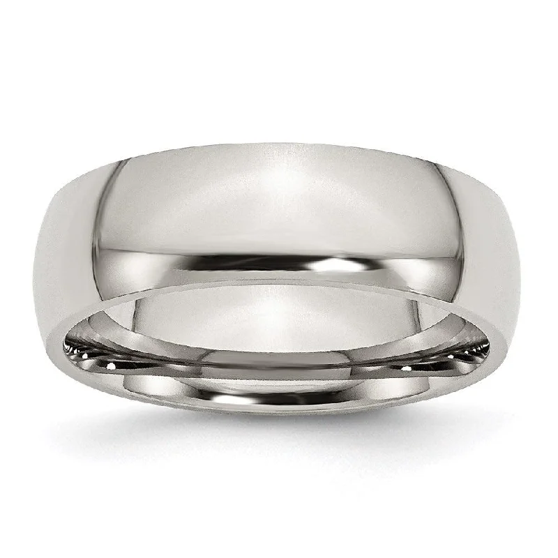 Rings with crescent moon for lunar charm -Stainless Steel 7mm Polished Band