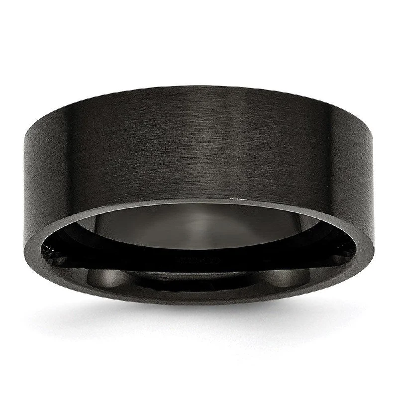 Simple rings with polished black onyx shine -Stainless Steel 8mm Black IP-plated Brushed Flat Band