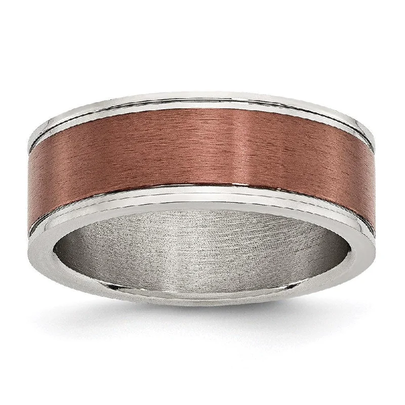 Rose gold rings featuring delicate pearl inlays -Stainless Steel 8mm Brown IP-plated Brushed & Polished Band