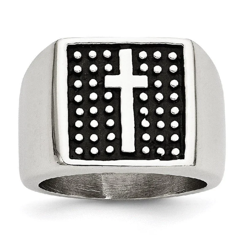 Rings with spiral ruby for bold twist -Stainless Steel Antiqued Cross Polished Ring