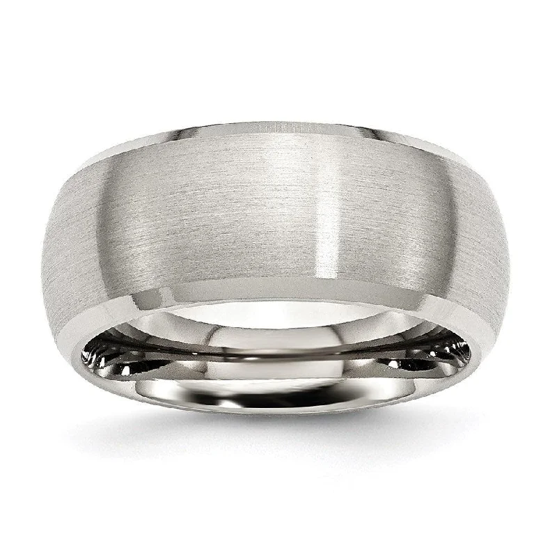 Rings with infinity loops for timeless love -Stainless Steel Beveled Edge 10mm Brushed and Polished Band