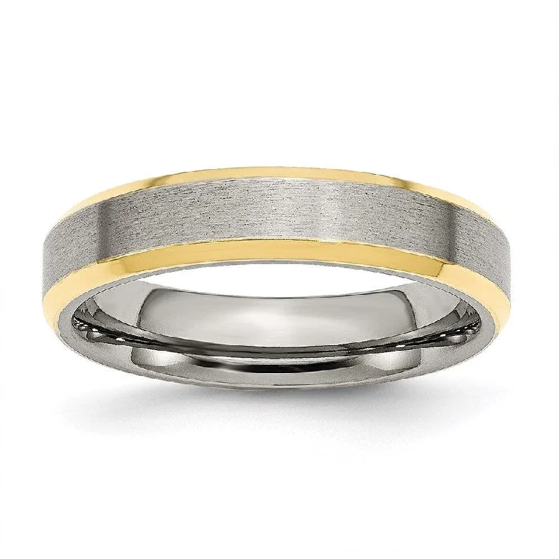 Rings with vintage claw prongs for elegance -Stainless Steel Beveled Edge 5mm Brushed/Polished Yellow IP-plated Band