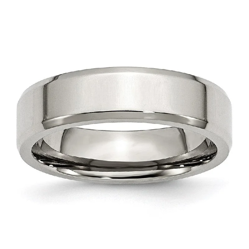 Rings with shield-shaped stones for boldness -Stainless Steel Beveled Edge 6mm Polished Band