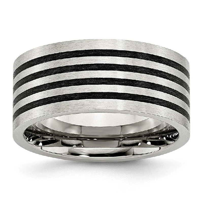 Rings with vintage claw prongs for elegance -Stainless Steel Brushed Black Rubber 10.00mm Ring