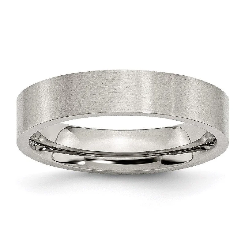 Rings with double bands for modern twist -Stainless Steel Flat 5mm Brushed Band