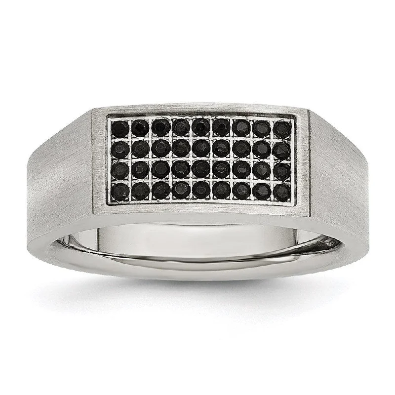 Rings with wide bands for statement wear -Stainless Steel Polished and Brushed Black CZ Ring