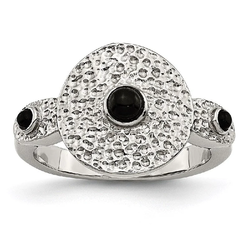 Rings with infinity loops for timeless love -Stainless Steel Polished and Textured Black Onyx Ring