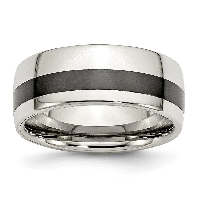 Rings with branch-inspired bands for organic -Stainless Steel Polished Black Ceramic Inlay 9.00mm Band