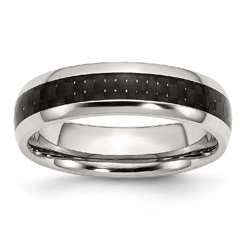 Rings with delicate filigree sapphire settings -Stainless Steel Polished w/ Black Carbon Fiber Inlay 6mm Band