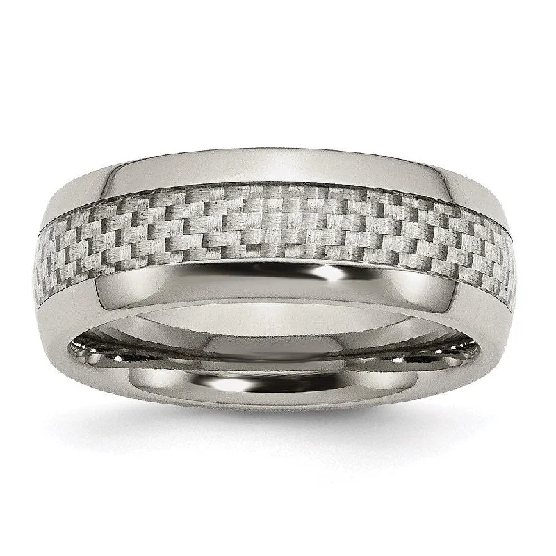 Rings with knot motifs for symbolic love -Stainless Steel Polished w/ Grey Carbon Fiber Inlay 8mm Band