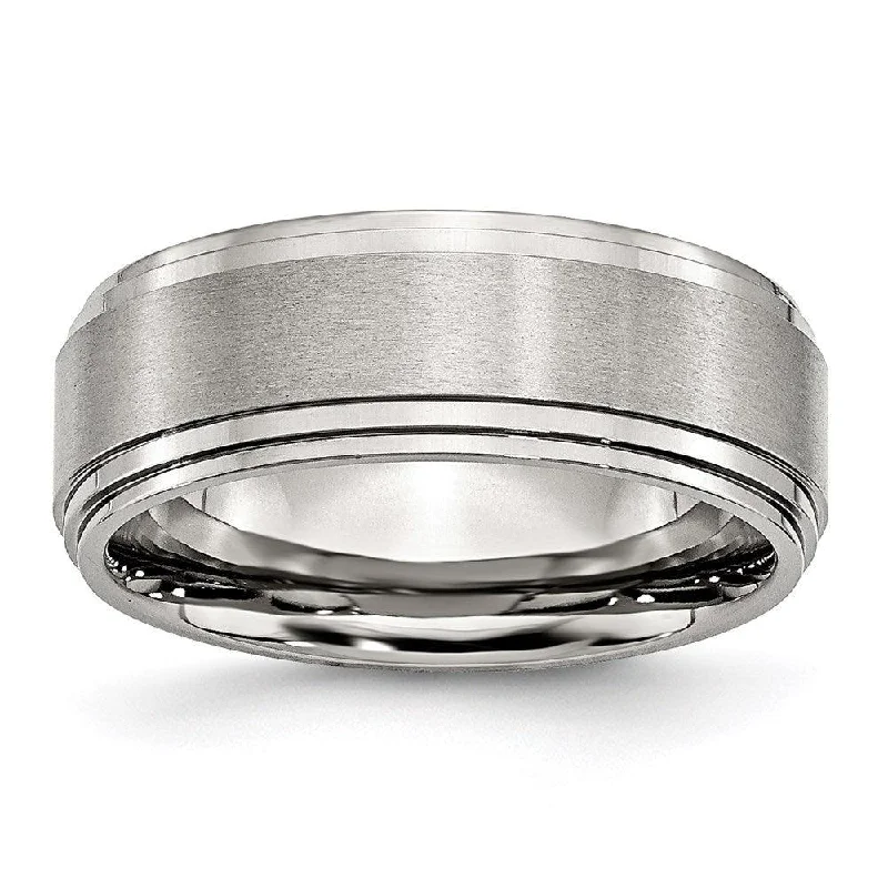 Rings with mandala engravings for spiritual vibe -Stainless Steel Ridged Edge 8mm Brushed and Polished Band