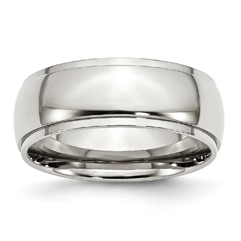 Rings with double bands for modern twist -Stainless Steel Ridged Edge 8mm Polished Band