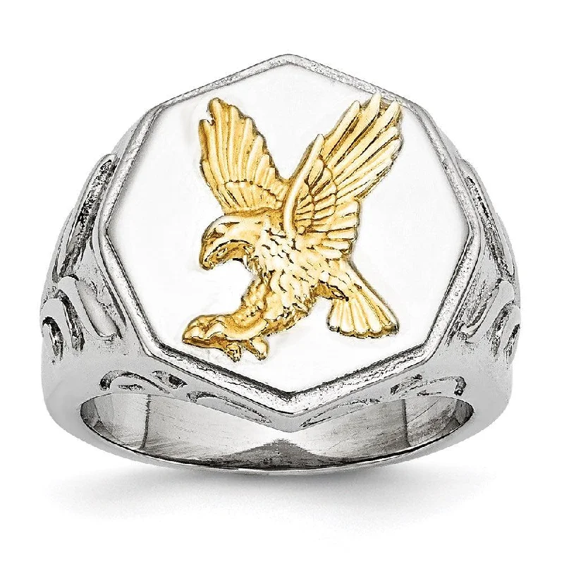 Rings with shield-shaped stones for boldness -Stainless Steel Yellow IP-plated Eagle Polished Ring