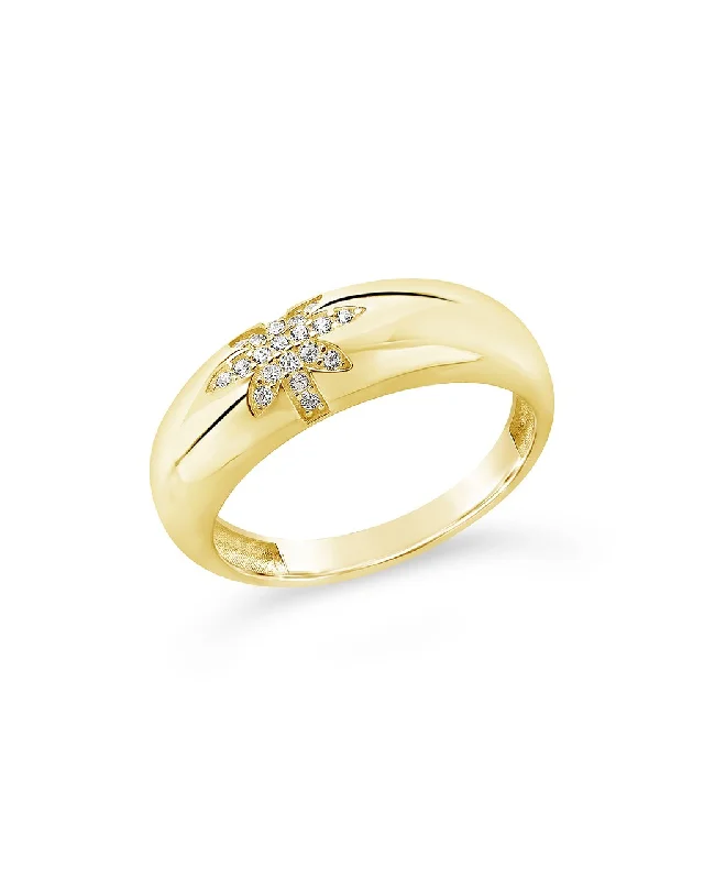 Chunky rings with hammered gold band texture -Sterling Silver CZ Burst Band Ring