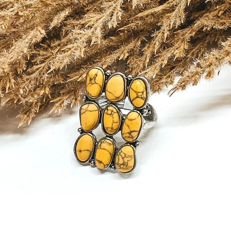 Rings with wide bands for statement wear -Western Nine Stone Stretchy Ring in Yellow