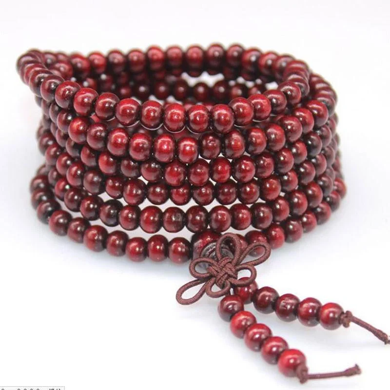 Wide bangle bracelets with animal print designs for a bold and exotic look-108 Rosewood Prayer Mala Beads Bracelet