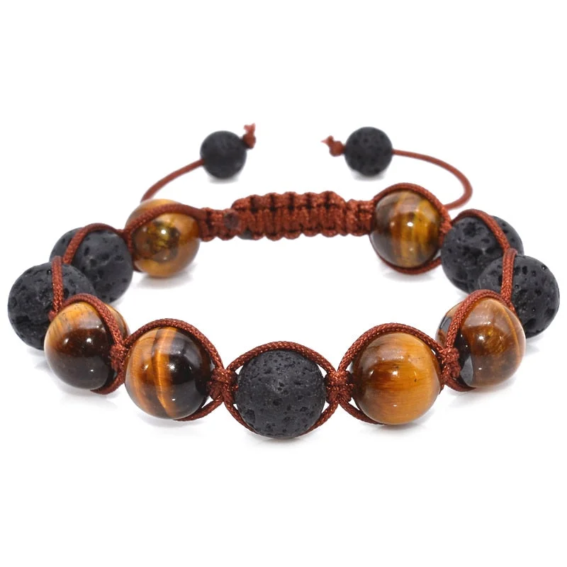 Simple bangle bracelets with open designs for a trendy and minimalist style-12mm Lava Stone Tiger Eye Bracelet