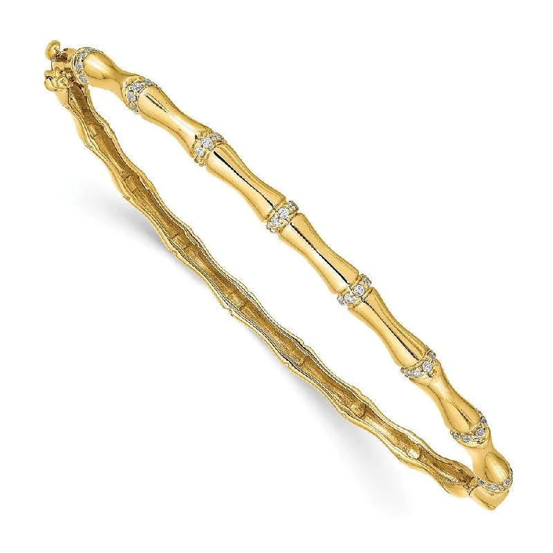 Colorful bangle bracelets with enamel details for a playful and youthful style-14k Bamboo Design Diamond Bangle