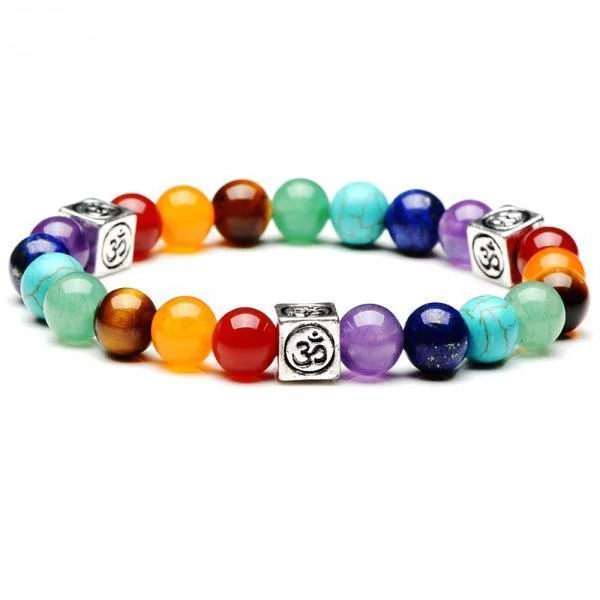 Best bangle bracelets with twisted rope designs for a textured, nautical-inspired look-7 Chakra Box Om Charm Bracelet