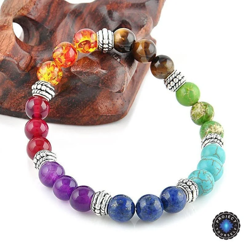 Bangle bracelets with colorful gemstone accents for a fun and vibrant pop of color-7 Chakra Healing Crystals Bracelet