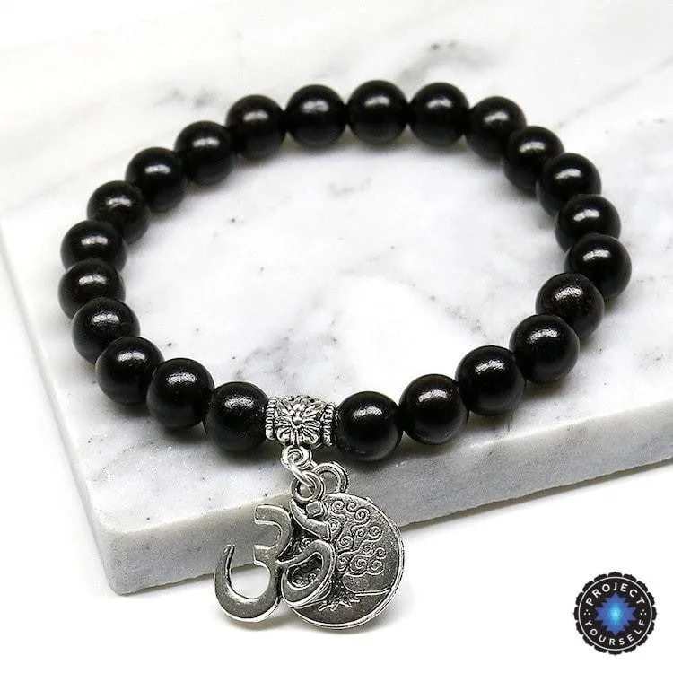 Best bangle bracelets with customizable charms for a personalized, unique piece-8mm Black Natural Wood Beads Tree of Life Om Bracelet