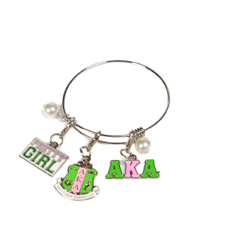 Stackable bangle bracelets with customizable charms for a personalized collection-AKA Wire Charm Bracelet