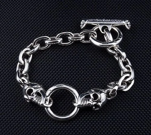 Oversized bangle bracelets with unique textures for a statement-making accessory-Biker Skull 925 Sterling Silver Chain Men's Bracelet