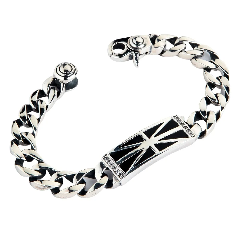 Best bangle bracelets with cubic zirconia for a dazzling and affordable alternative to diamonds-Black ID 925 Sterling Silver Men's Bracelet