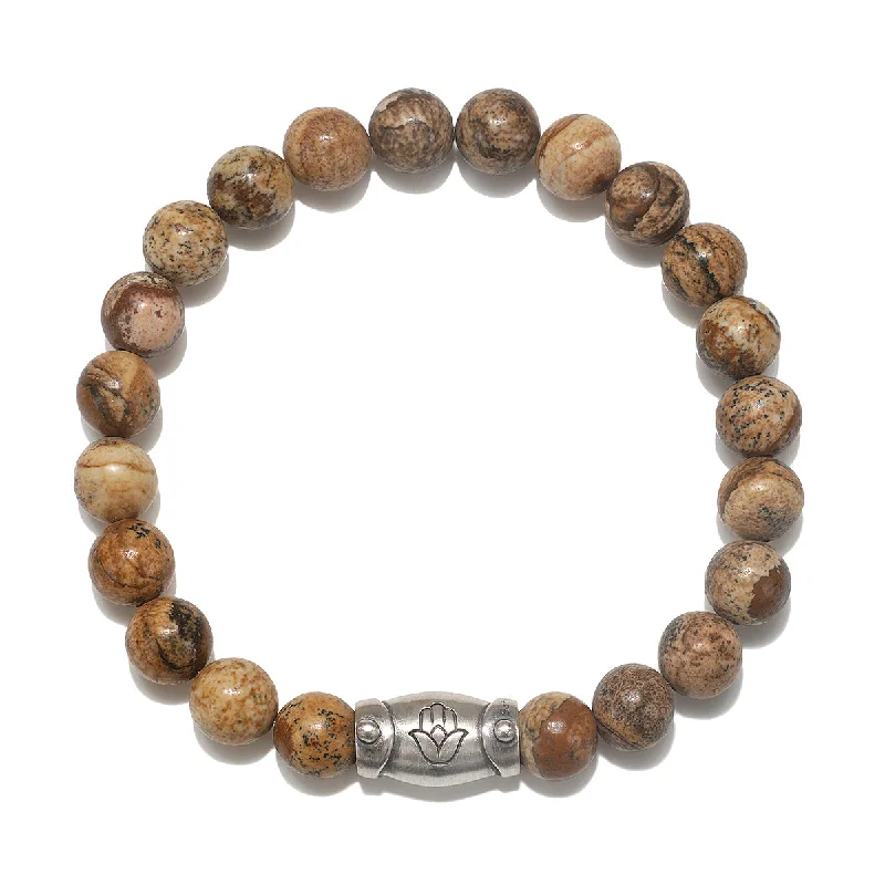 Elegant bangle bracelets with diamond-cut designs for added sparkle and elegance-Men's Blessings and Balance Hamsa Jasper Gemstone Bracelet