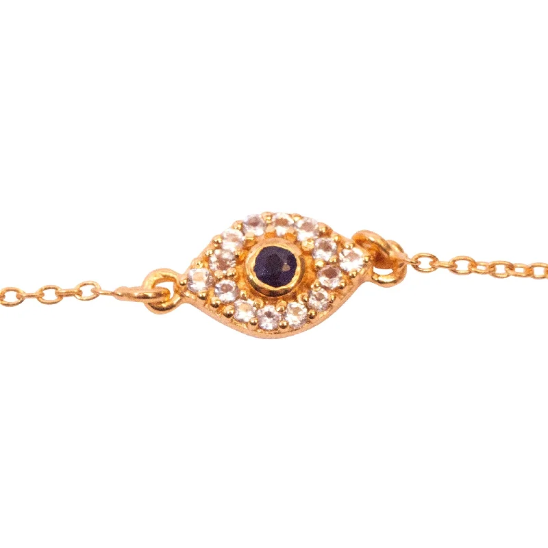 Elegant bangle bracelets with diamonds for a luxurious and sparkling accessory-***Blue Sapphire Evil Eye Bracelet- Gold Plated Brass