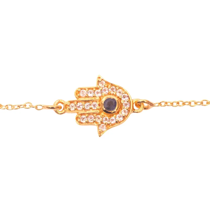 Best bangle bracelets with animal motif designs for a quirky, fun accessory-***Blue Sapphire Hamsa Bracelet- Gold Plated Brass