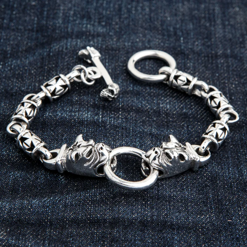 Best silver bangle bracelets with intricate detailing for a timeless and sophisticated style-Bulldog Dog Head Sterling Silver Biker Bracelet