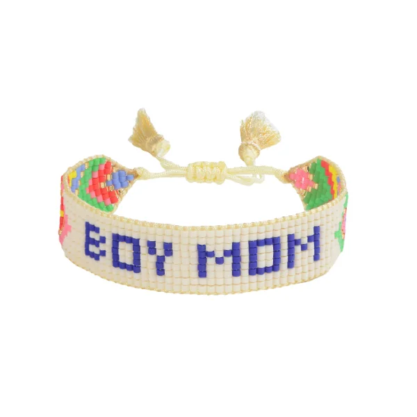 Chunky bangle bracelets with multicolored gemstones for a vibrant and playful appearance-BOY MOM Beaded Bracelet