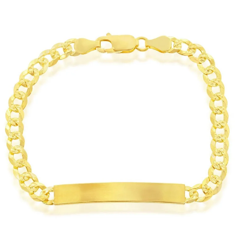 Art deco bangle bracelets with bold lines and shapes for a vintage-inspired flair-Classic Men's Bracelet - Gold Plated Sterling 5mm Pave Curb Chain ID | S-5124-GP