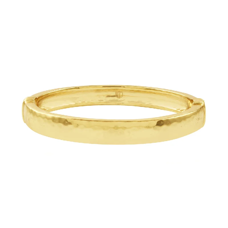 Traditional gold bangle bracelets with a smooth finish for a classic look-Cleopatra Oval Hinged Bangle in Hammered Gold